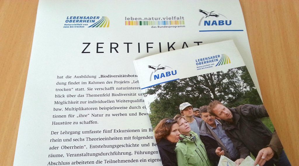 Zertifikat „Biodiversitätsbotschafter-Ausbildung“ in Baden-Württemberg (Quelle: NABU)