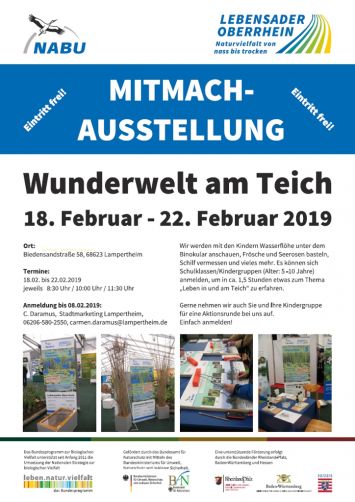 Plakat zur Mitmach-Ausstellung „Wunderwelt am Teich“ in Lampertheim