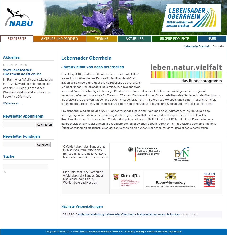 Homepage www-Lebensader-Oberrhein.de, Stand 12/2013